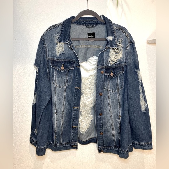 Plus size‎ Jean jacket distressed blue comfortable - Picture 1 of 7